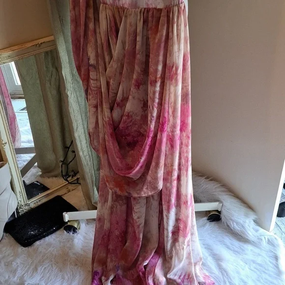 Rachael Roy Multi Layer Floral Floor length Dress. Tie Die Design Cut out back. - Picture 15 of 15